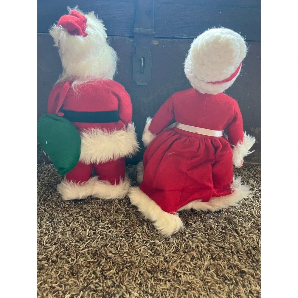 Vintage Santa and Mrs Claus Christmas Figurines Mid Century Rubber Face Set 11in